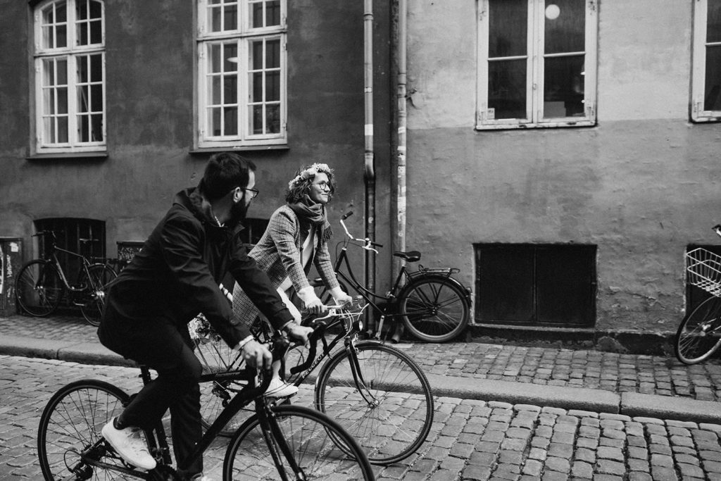 biking wedding couple